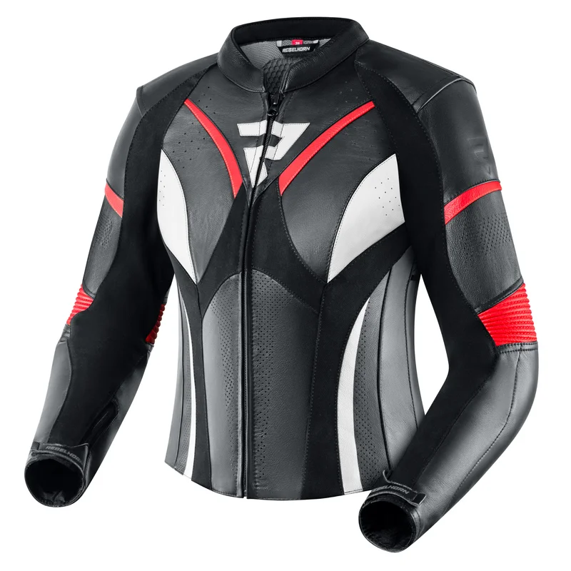Kurtka motocyklowa skórzana damska REBELHORN REBEL BLACK FLUO RED WHITE